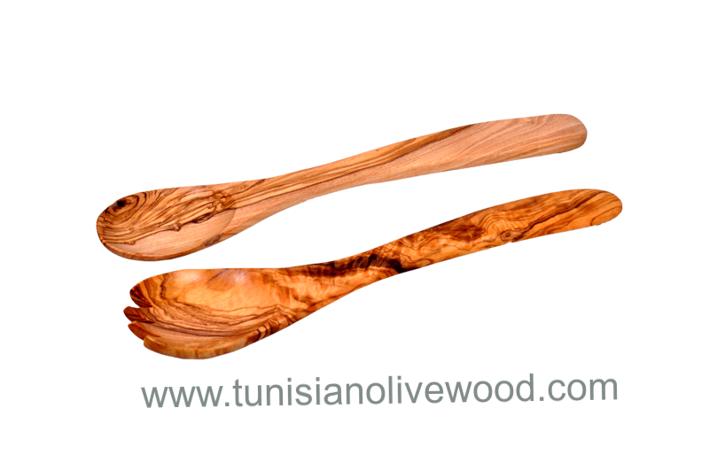 Tunisian handcrafted Olive Wood Salad Servers set