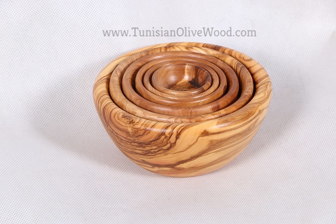 Handmade Olive Wood Set of 6 Bowls / Nesting Bowls