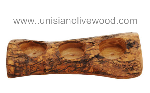 Rustic olive wood candle holder hand made in Tunisia