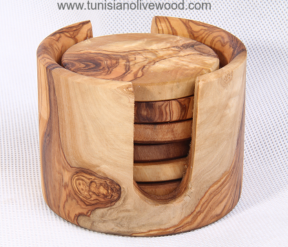 Olive Wood Coaster Set