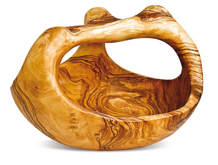 Tunisian olive wood Fuit Basket bowl with Handles