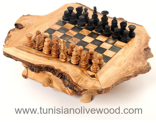 Olive Wood Rustic Chess Board Set with Resin Finish - Qartaj