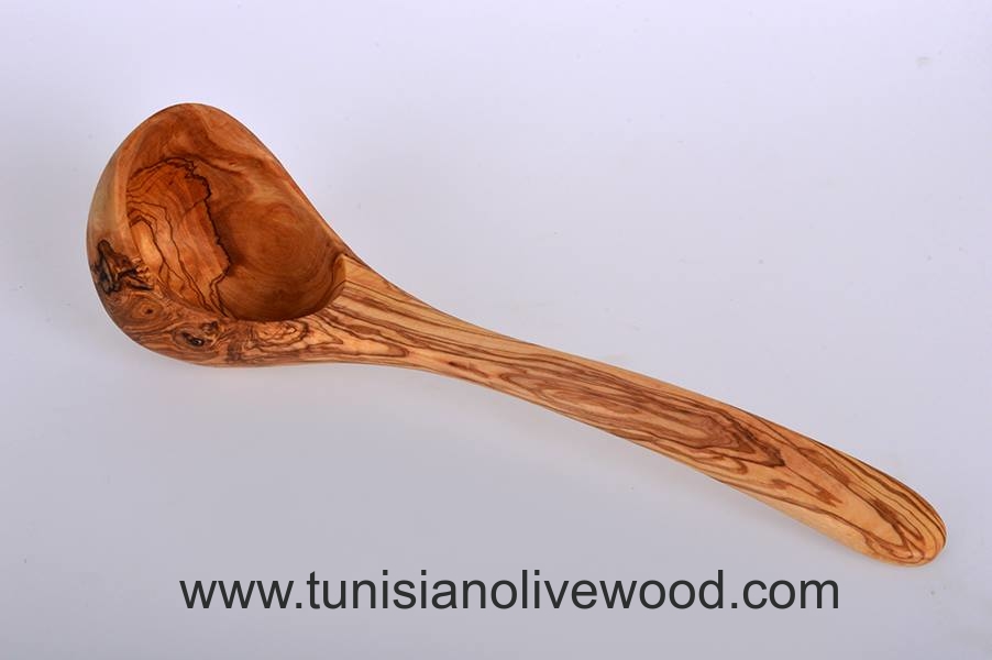 Unique French Style Ladle Olive Wood 16" Food Strainer Handcrafted Scoop Server